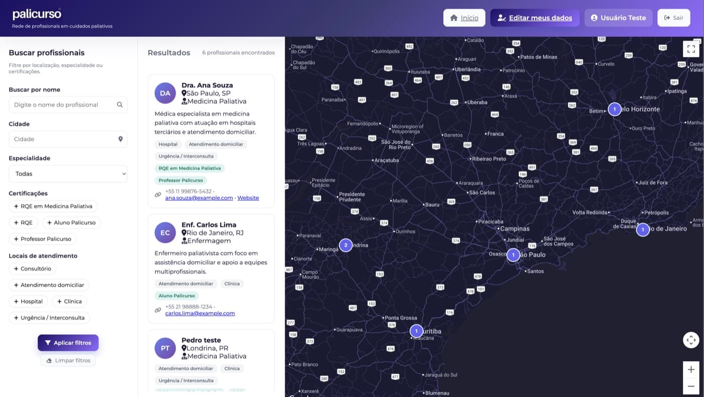 Mapa Palicurso: diretório de profissionais de Cuidados Paliativos no Brasil